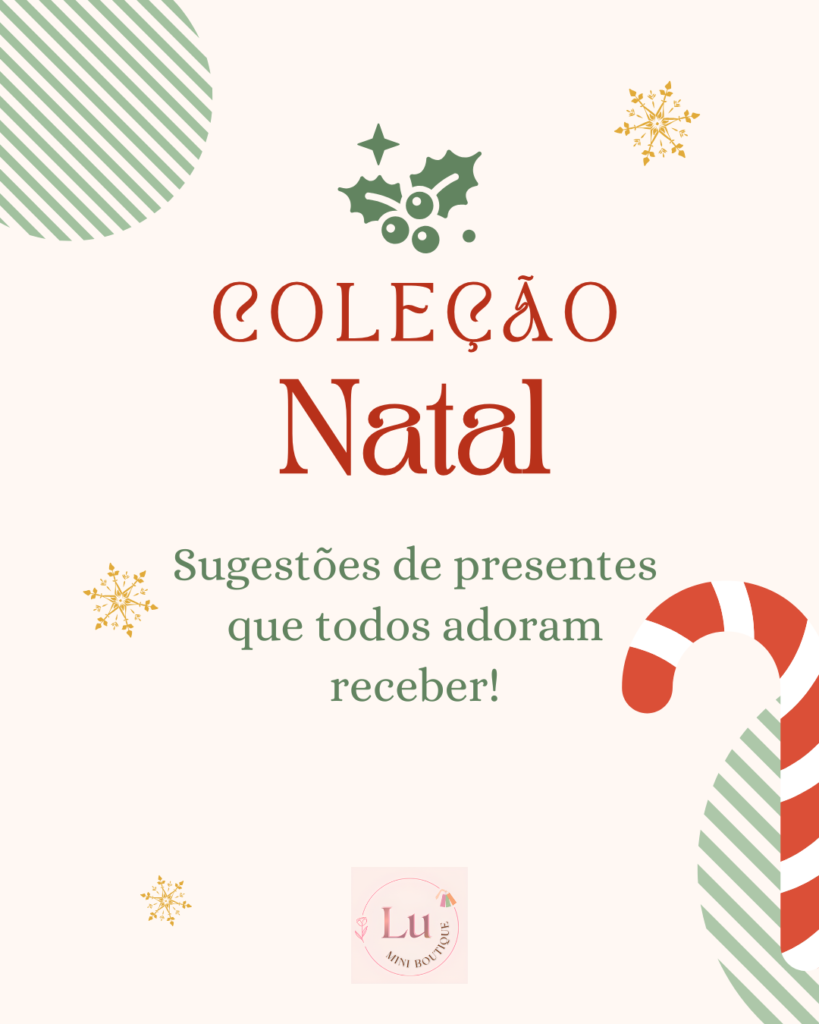 Promoção para a coleção de Natal, com fundo rosa e decorada com detalhes relacionados com o natal a verde (o visco), vermelho (doce de bengala) e amarelo (como estrelas)